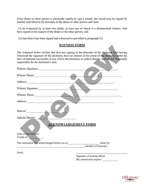 New Mexico Revised Uniform Anatomical Gift Act Donation Us Legal Forms