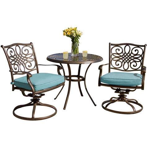 Hanover Traditions 3 Piece Outdoor Bistro Set With Round Cast Top Table