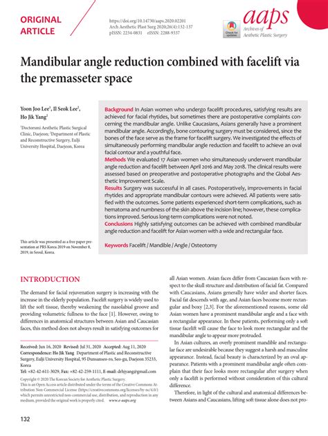 (PDF) Mandibular angle reduction combined with facelift via the premasseter space