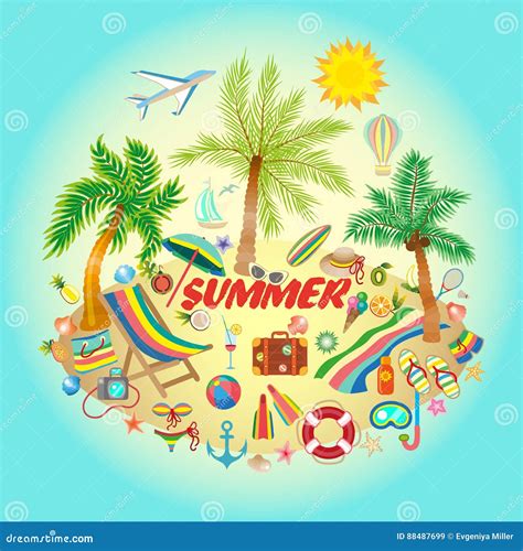 Illustration On A Summer Holiday Theme With Paradise Island On Sea