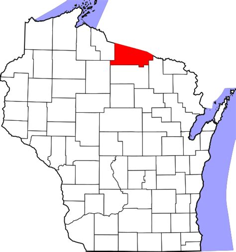 Image: Map of Wisconsin highlighting Vilas County