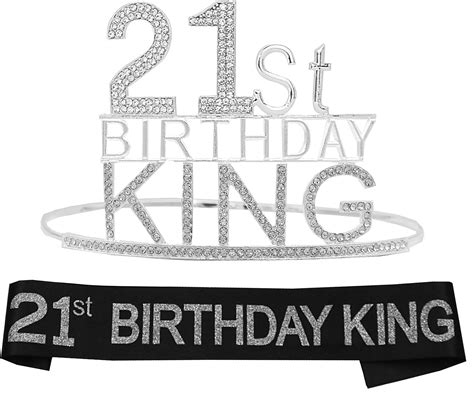 Buy 21st Birthday King Crown Set for Men & Boys - Silver Metal Crown ...