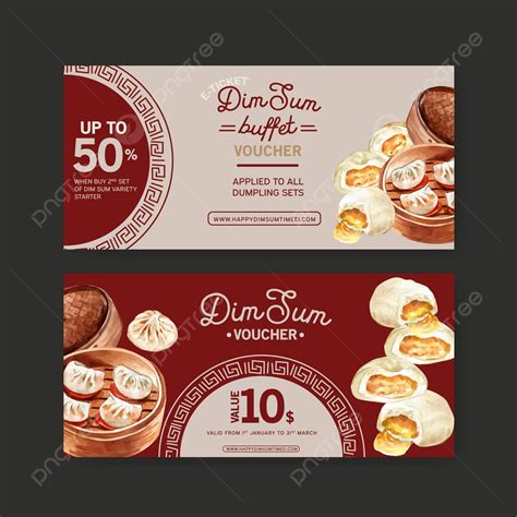 Ilustrasi Cat Air Bakpao Kukus Ditampilkan Dalam Desain Voucher Dim Sum