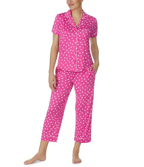 Kate Spade New York Short Sleeve Notch Collar Brushed Jersey Dotted Cropped Pajama Set Dillards