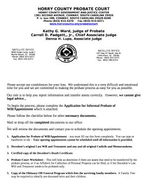 Horry County Probate Court Doc Template Pdffiller