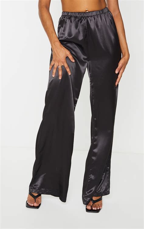 Black Satin Palazzo Trousers Trousers Prettylittlething Sa