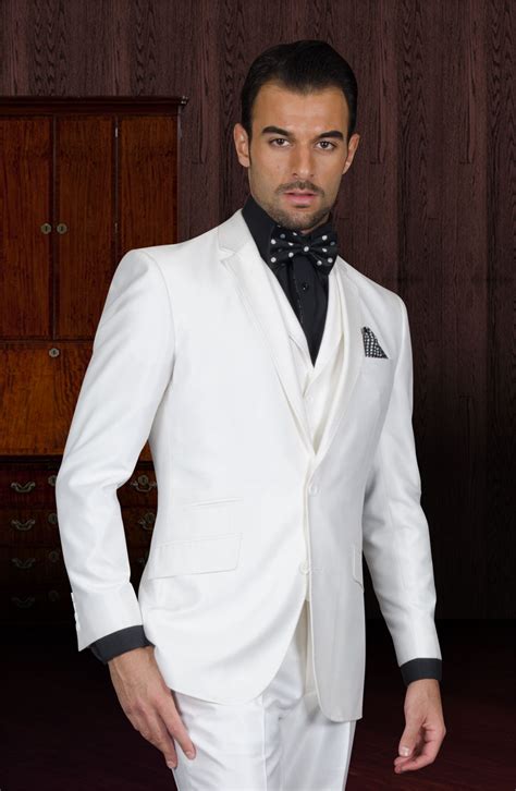 Statement Tzp 103 3pc 2 Button Solid Color White Mens Suit With A Vest