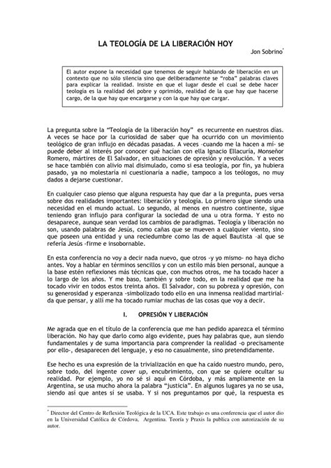 Pdf La Teolog A De La Liberaci N Hoy