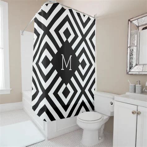 Black And White Monogram Shower Curtain Zazzle