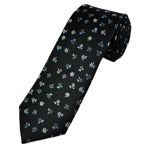 Tresanti Celeste Black Silver Grey Blue Floral Pattern Silk Men S