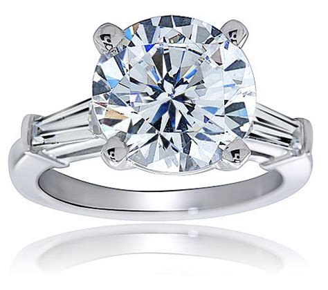 Round Cubic Zirconia Baguette Solitaire Engagement Ring