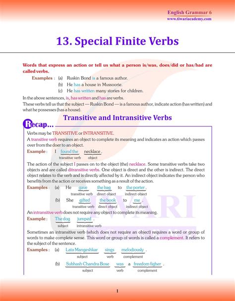 Class English Grammar Chapter Special Finite Verbs Auxiliary Verb