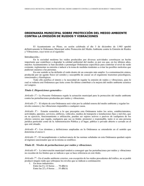 Ordenanza Municipal Sobre Protecci N Del Medio Ambiente Contra La