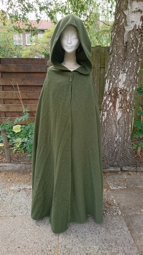 Green Hooded Cape Wool Hooded Cloak Woolen Woolen Hooded Etsy