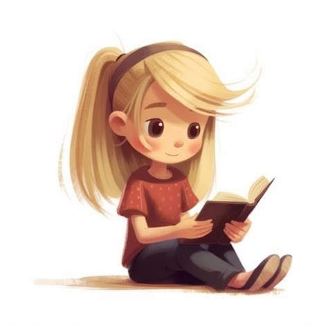 A Cartoon Girl Sitting On The Ground Reading A Book Generative Ai