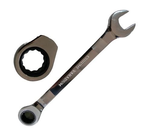 Combination Stainless Steel Reversible Ratcheting Gear Spanners Silver