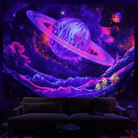 Leofanger Blacklight Tapestry UV Reactive Planet Tapestry Galaxy Space