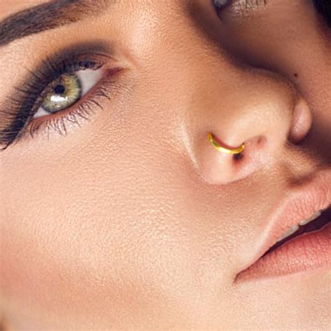 Mm K Gold Nose Ring Hinged Nose Hoop Thin Nose Ring Etsy Uk