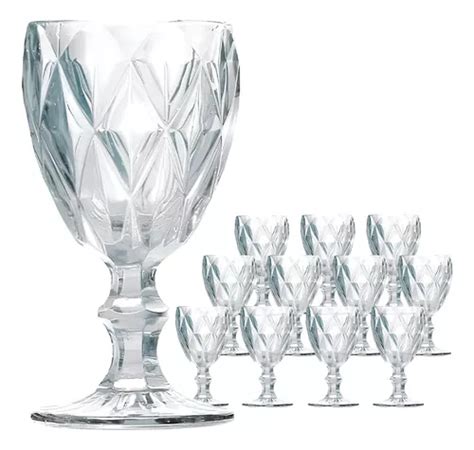 Jogo 12 Taças Água Vidro Diamond Clear 310ml Class Home Parcelamento