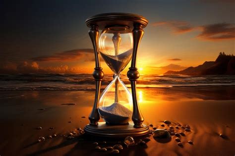 Premium Ai Image Vintage Hourglass On Sand Beach At Sunset Sand Passing Through Glass Bulbs