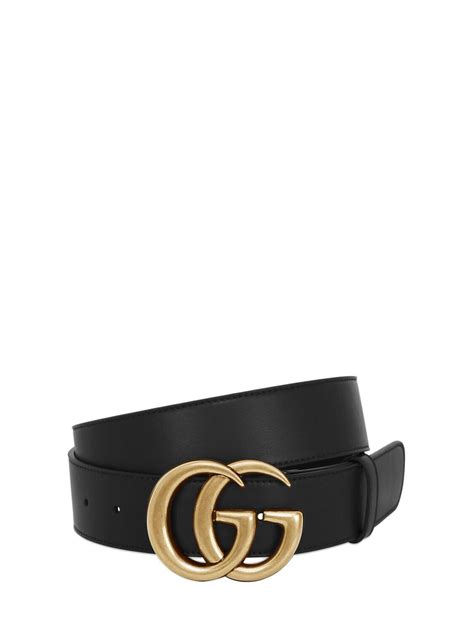 Gucci Mm Gg Gold Buckle Leather Belt In Black Gold Black For Men Lyst