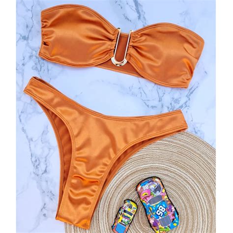 Conjunto De Bikini Bandeau Para Mujer Traje De Ba O De Dos Piezas Con