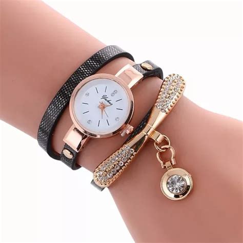 Reloj Mujer Brazalete Vinil Dama Pulsera Dije Cristal Env O Gratis