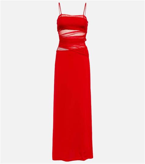 Christopher Esber Sheer Detail Ruched Silk Maxi Dress Editorialist