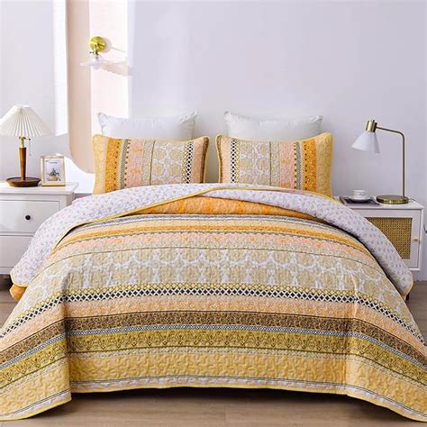 Amazon Wongs Bedding Boho Quilt Set King Size Orange Yellow