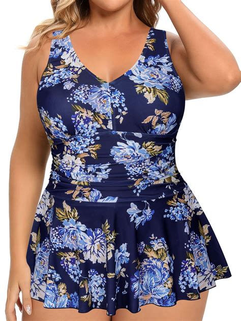 Rivelino Womens Plus Size One Piece Swimdress Tummy Control Bathing