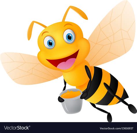 Happy bee cartoon with honey Royalty Free Vector Image