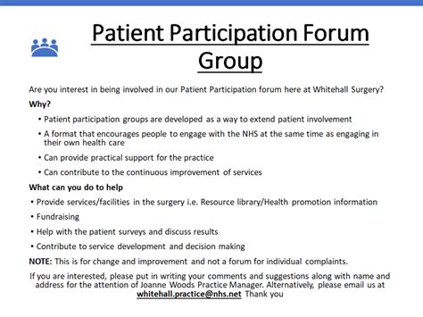 Patient Participation Forum Group Whitehall Surgery