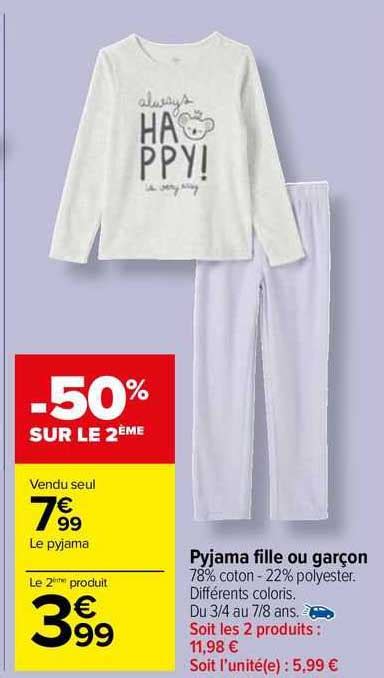 Promo Pyjama Fille Ou Garçon chez Carrefour Market iCatalogue fr