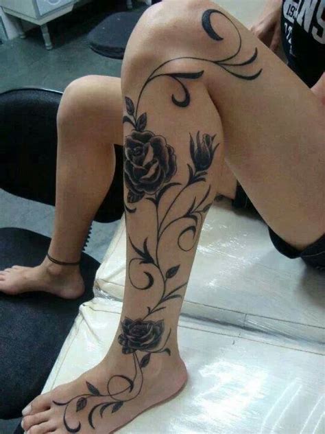 Black Rose Leg Tattoo Leg Tattoos Women Calf Tattoos For Women Girl Leg Tattoos