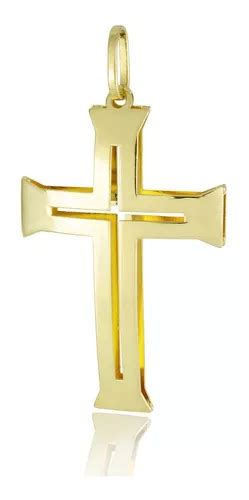 Pingente Ouro 18k Cruz Crucifixo Duplo Masculino Espelhado G