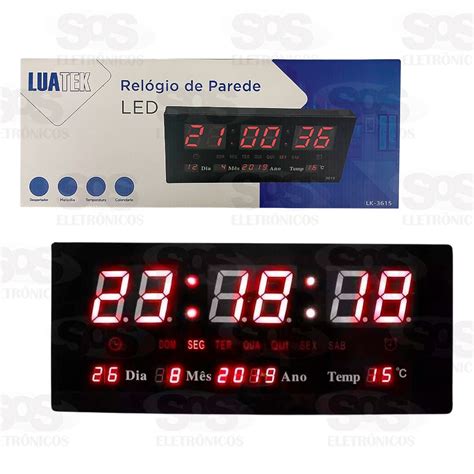 Relógio Painel LED Vermelho Digital De Parede Luatek LK 3615