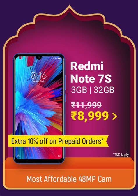 Flipkart Big Diwali Sale Smartphone Deals Redmi Note 7s At Rs8999 Only Extra 10 Off On