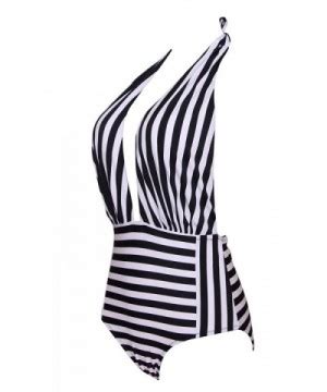Sexy One Piece Bikini Halter Backless Beachwear V Neck Cheeky Monokini Stripe Cw Wgxq