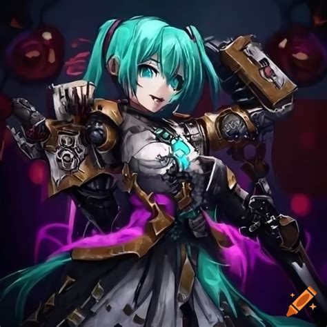 Tech Priest Explorator From Warhammer 40k And Hatsune Miku In Elegant