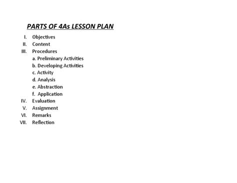 Parts Of 4as Lesson Plan Pdf