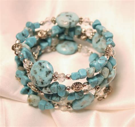 Turquoise Gemstone Memory Wire Bracelet Turquoise Chunky Bracelet