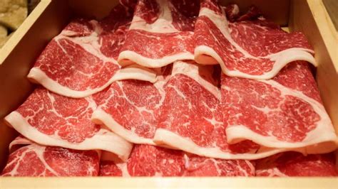 Fresh Raw Beef Slices Meat For Japanese Food Shabu Shabu Or Yakiniku