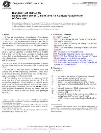 ASTM C138 C138M 09 Standard Test Method For Density Unit Weight