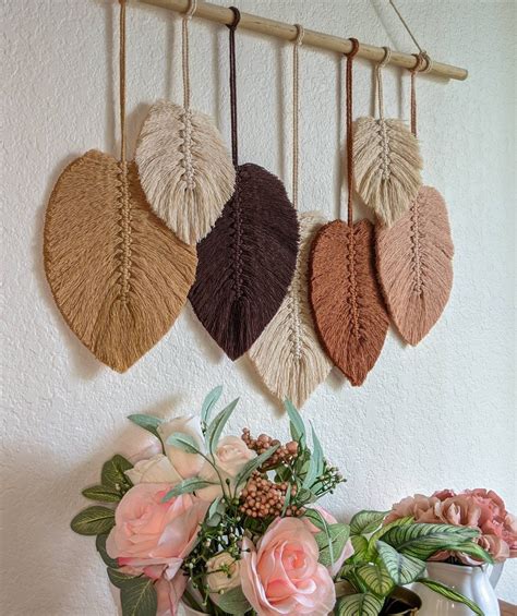 Macrame Pared Colgando Macrame Hoja Pluma Pared Colgando Etsy