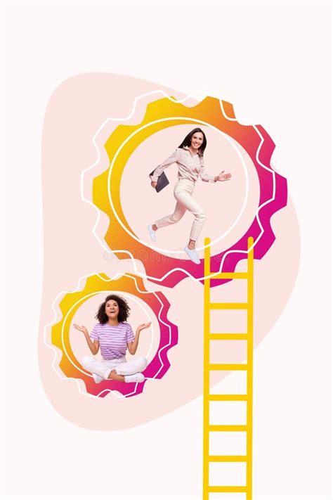 Vertical Template Creative Photo Collage Of Positive Happy Women Work