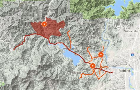 Map: Carr Fire perimeter and evacuations west of Redding