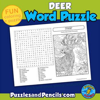 Deer Word Search Puzzle And Coloring Activity Page By Puzzles And Pencils