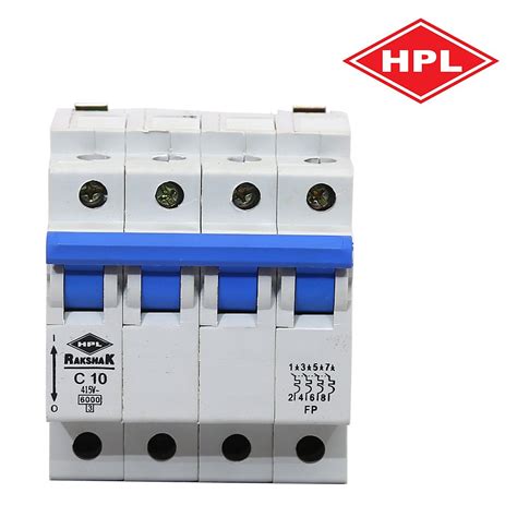 Manual HPL Rakshak MCB Miniature Circuit Breakers C Curve 10Amp Four