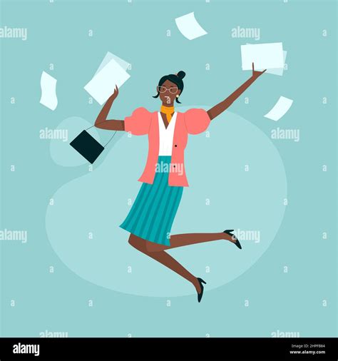 Jumping Excited And Enthusiastic African Business Woman Happy Lady