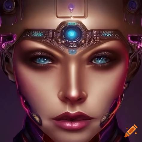 Beautiful Face Of A Women With A Cybernetic Crown Stunning Imperial